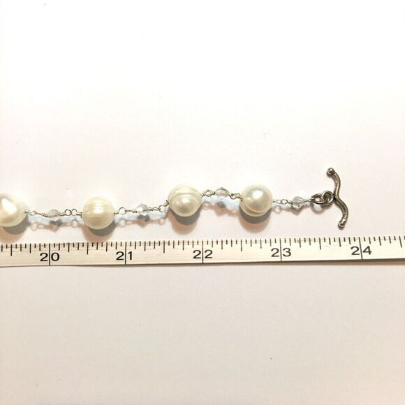 Baroque Pearl Necklace White Pearls AB Glass Beads Silver Tone Rosary Link 23in - Picture 10 of 10